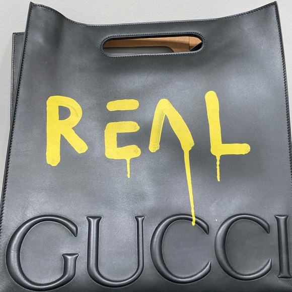 Authentic brand New Gucci Ghost REAL Black Leather Graffiti Tote Bag - Picture 2 of 8